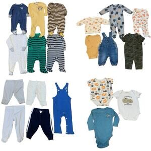 Baby Boy Size 0-3 Months Clothing Lot 20 Pieces Fall Pajamas Overalls & More